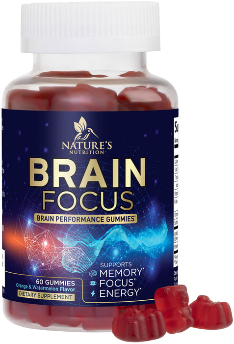 Brain Supplement Gummies for Focus & Memory Support - Nootropic Brain Vitamin Gummy to Support Concentration, Brain Health & Energy with B12, Phosphatidylserine, Brain Memory Supplements - 60 Gummies