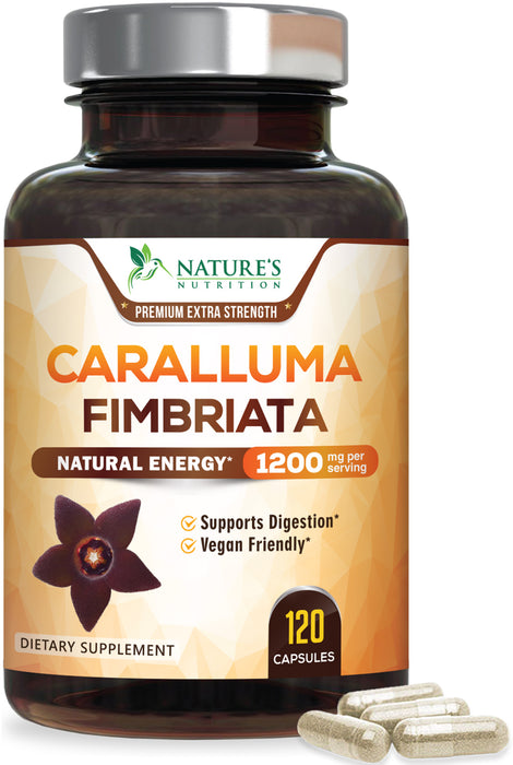 Pure Caralluma Fimbriata Extract Highly Concentrated 1200mg - Natural Caralluma Fimbriata Capsules Endurance Support, Best Vegan Supplement for Men & Women, Non-GMO