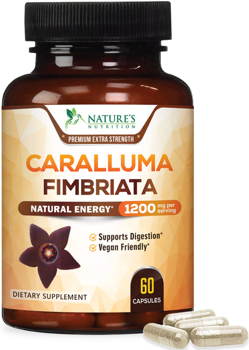 Pure Caralluma Fimbriata Extract Highly Concentrated 1200mg - Natural Caralluma Fimbriata Capsules Endurance Support, Best Vegan Supplement for Men & Women, Non-GMO