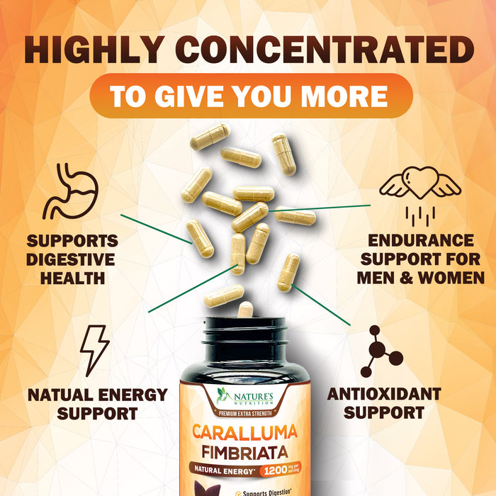 Pure Caralluma Fimbriata Extract Highly Concentrated 1200mg - Natural Caralluma Fimbriata Capsules Endurance Support, Best Vegan Supplement for Men & Women, Non-GMO