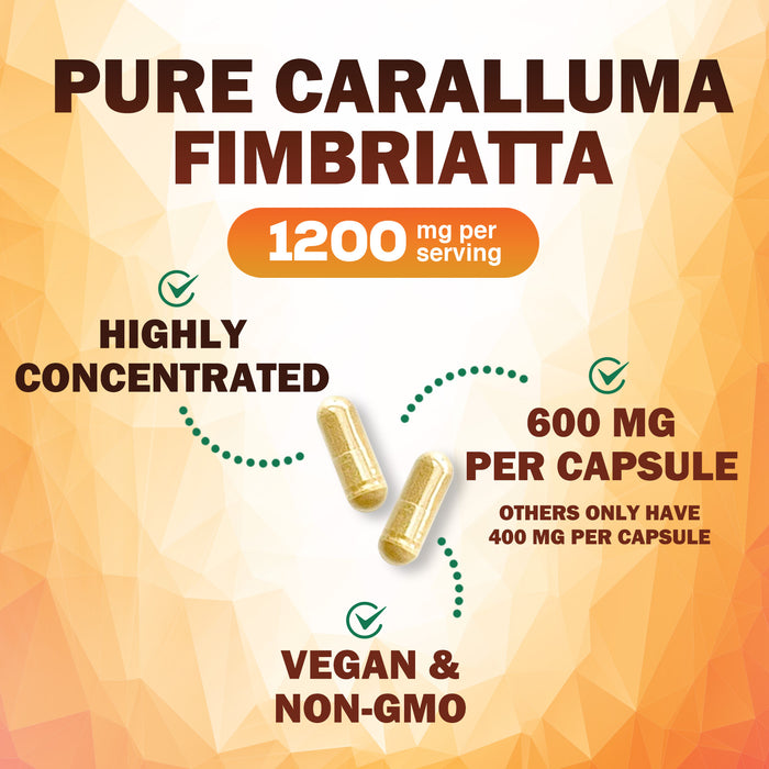 Pure Caralluma Fimbriata Extract Highly Concentrated 1200mg - Natural Caralluma Fimbriata Capsules Endurance Support, Best Vegan Supplement for Men & Women, Non-GMO