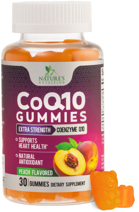 Nature's Nutrition CoQ10 Gummies, CoQ10 100 mg Supplement for Heart Health Support & Cellular Energy Production - Gluten Free, Vegan & Non-GMO Antioxidant with Max Absorption Coenzyme Q10 Gummy Supplements