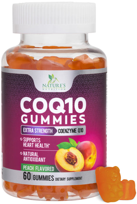 Nature's Nutrition CoQ10 Gummies, CoQ10 100 mg Supplement for Heart Health Support & Cellular Energy Production - Gluten Free, Vegan & Non-GMO Antioxidant with Max Absorption Coenzyme Q10 Gummy Supplements