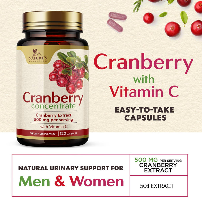 Cranberry Pills with Vitamin C & E - Cranberry Supplements for Men & Women, Urinary Tract Health Support, Sugar Free Formula, Gluten Free & Non-GMO, Fruit Cranberry Powder Extract Pill - 120 Capsules