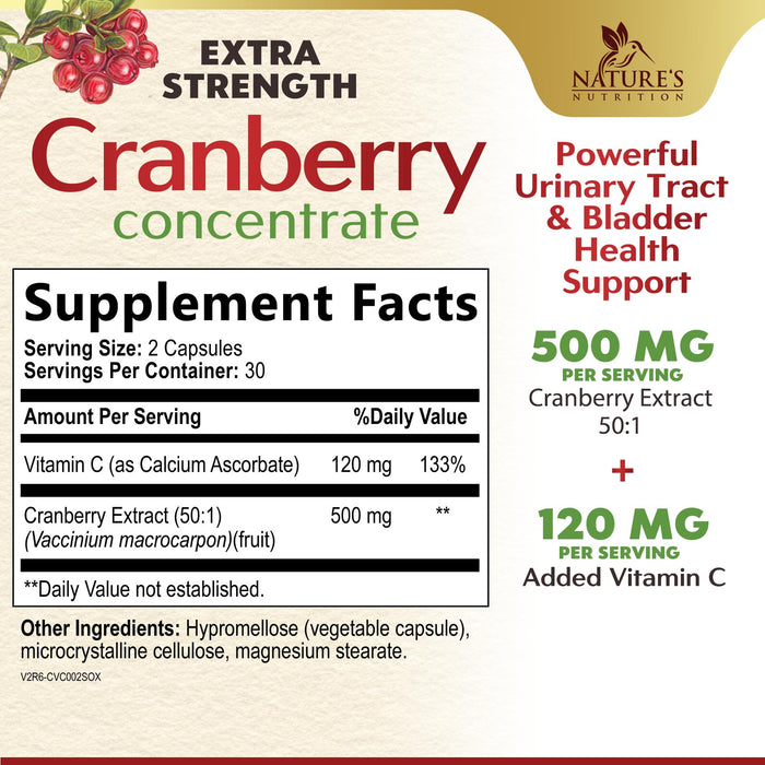 Cranberry Pills with Vitamin C & E - Cranberry Supplements for Men & Women, Urinary Tract Health Support, Sugar Free Formula, Gluten Free & Non-GMO, Fruit Cranberry Powder Extract Pill - 60 Capsules