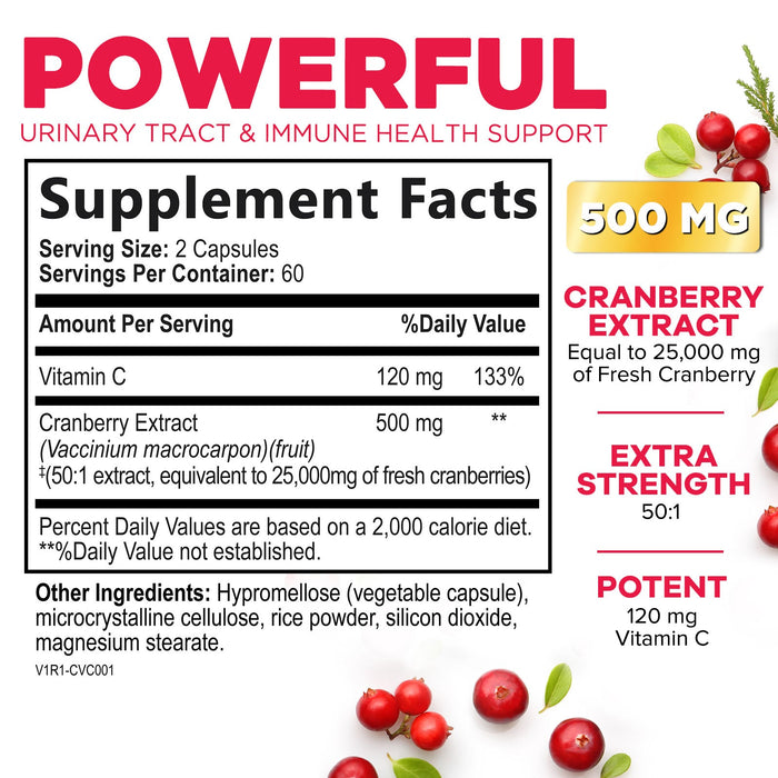 Cranberry Extract Pills + Vitamin C (25,000mg Formula) - Natural Urinary Tract Health Support with Cranberry Supplement for Women & Men - Nature's, NON-GMO, Gluten Free