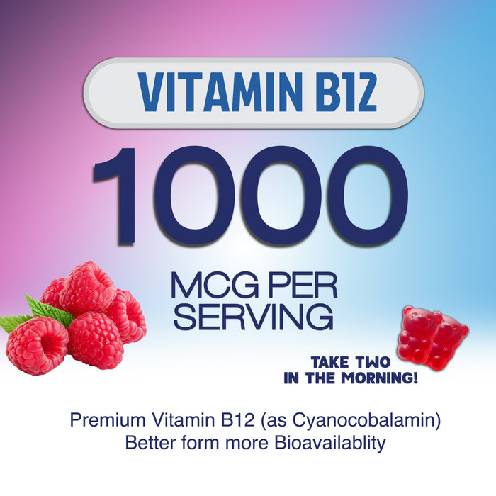 Energy Gummies 1000 mcg Vitamin B12, Green Tea Natural Caffeine Support, Daily Energy Gummies Vitamins, Delicious Berry Flavor B12 Chewable Exercise Supplement for Running Cycling & Sports - 60 Chews