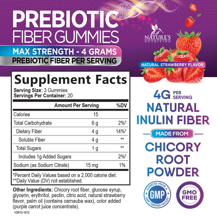 Nature's Fiber Gummies for Adults 4g, Daily Prebiotic Gummy Fiber Supplement, Digestive Health Support - Supports Regularity & Digestion for Adults, Plant Based Soluble Fiber, Non-GMO