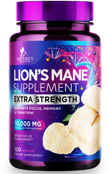 Nature's Mushroom Lion's Mane - Nootropic Brain Health Support Supplement - Lionsmane Mushrooms for Focus, Memory, & Immune Support - Lions Mane Mushroom Extract is Non-GMO & Vegetarian