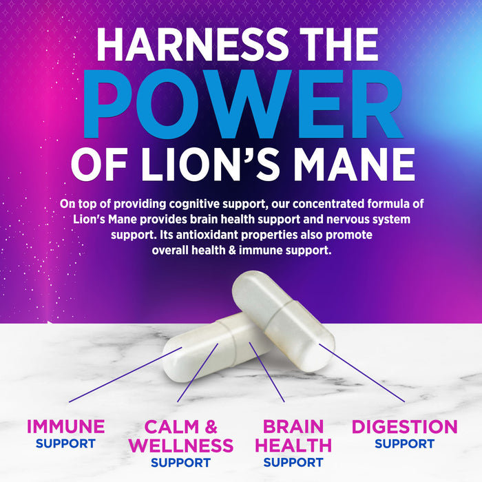 Nature's Mushroom Lion's Mane - Nootropic Brain Health Support Supplement - Lionsmane Mushrooms for Focus, Memory, & Immune Support - Lions Mane Mushroom Extract is Non-GMO & Vegetarian