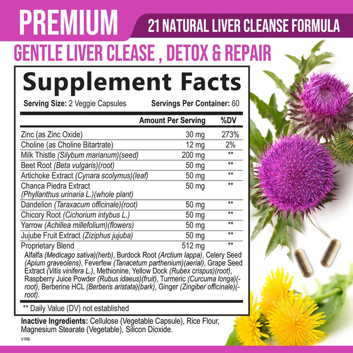 Liver Cleanse Detox & Repair Formula - Herbal Liver Support Supplement with Milk Thistle with Silymarin, Artichoke Extract, Dandelion, Beet, Chicory Root, & Turmeric for Liver Health