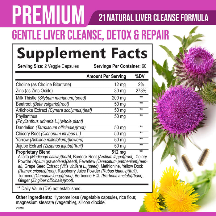 Liver Cleanse Detox & Repair Formula - Herbal Liver Support Supplement with Milk Thistle with Silymarin, Artichoke Extract, Dandelion, Beet, Chicory Root, & Turmeric for Liver Health