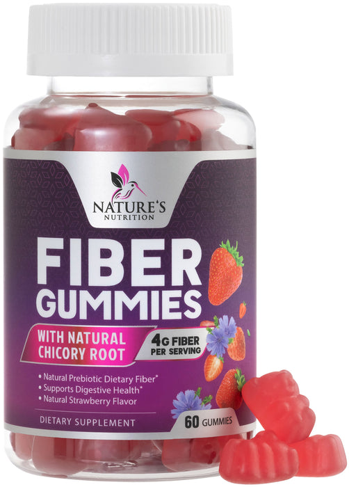 Fiber Gummies for Adults, Fiber 4g Gummy - Daily Prebiotic Supplement & Digestive Health Support, Supports Regularity & Natural Prebiotic Fiber Gummy, Plant Based Fiber, Strawberry Flavor