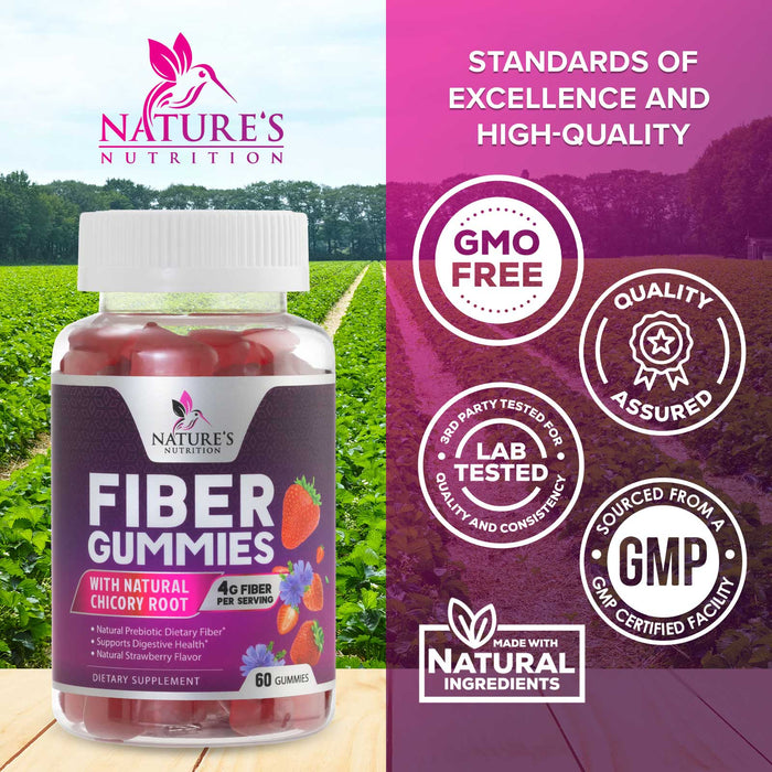 Fiber Gummies for Adults, Fiber 4g Gummy - Daily Prebiotic Supplement & Digestive Health Support, Supports Regularity & Natural Prebiotic Fiber Gummy, Plant Based Fiber, Strawberry Flavor