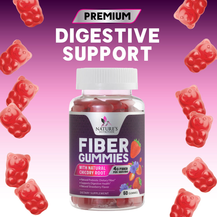 Fiber Gummies for Adults, Fiber 4g Gummy - Daily Prebiotic Supplement & Digestive Health Support, Supports Regularity & Natural Prebiotic Fiber Gummy, Plant Based Fiber, Strawberry Flavor