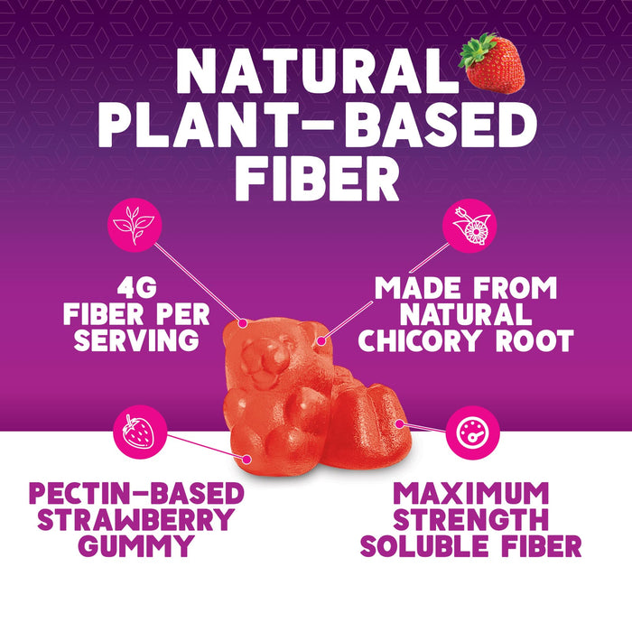 Fiber Gummies for Adults, Fiber 4g Gummy - Daily Prebiotic Supplement & Digestive Health Support, Supports Regularity & Natural Prebiotic Fiber Gummy, Plant Based Fiber, Strawberry Flavor