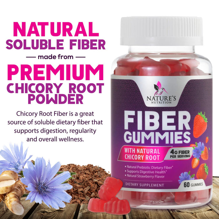 Fiber Gummies for Adults, Fiber 4g Gummy - Daily Prebiotic Supplement & Digestive Health Support, Supports Regularity & Natural Prebiotic Fiber Gummy, Plant Based Fiber, Strawberry Flavor