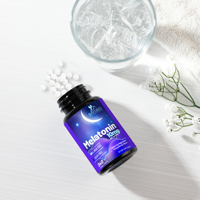 Fast Dissolve Melatonin 10mg, Sleep Support for Adults, Melatonin Sleep Supplement, for Promoting Restful Sleep, Non-Habit Forming, 100% Drug Free, Berry Flavored - 240 Chewable Tablets