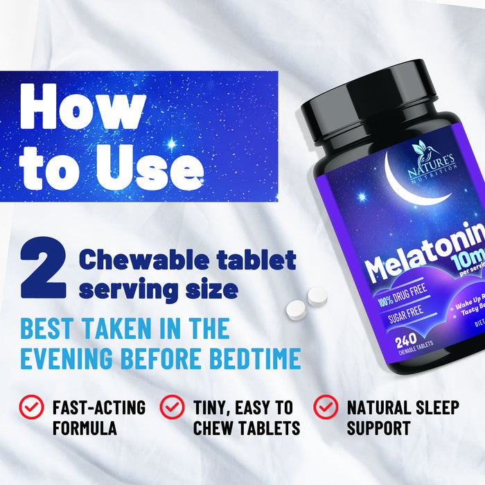 Fast Dissolve Melatonin 10mg, Sleep Support for Adults, Melatonin Sleep Supplement, for Promoting Restful Sleep, Non-Habit Forming, 100% Drug Free, Berry Flavored - 240 Chewable Tablets