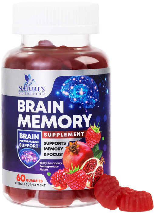 Nature's Nutrition Nootropic Brain Booster Memory Supplement Gummy for Concentration & Mental Focus - Brain Health & Energy with B12, Phosphatidylserine, Coffee Extract, Nature's Vitamins for Men & Women