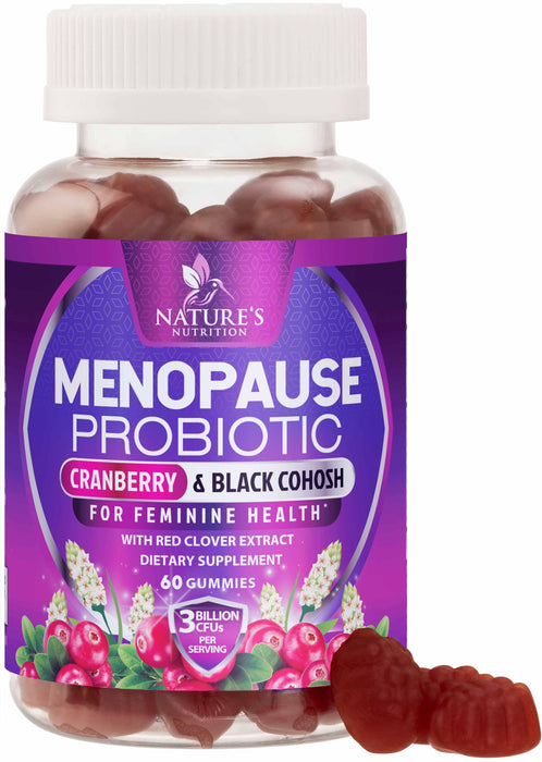 Menopause Probiotic for Women Gummy with Cranberry, 3 Billion CFU, Natural Menopause Relief for Hot Flashes, Night Sweats, PH Balance, Mood Swings, Immune Support, Probiotic Supplement - 60 Gummies