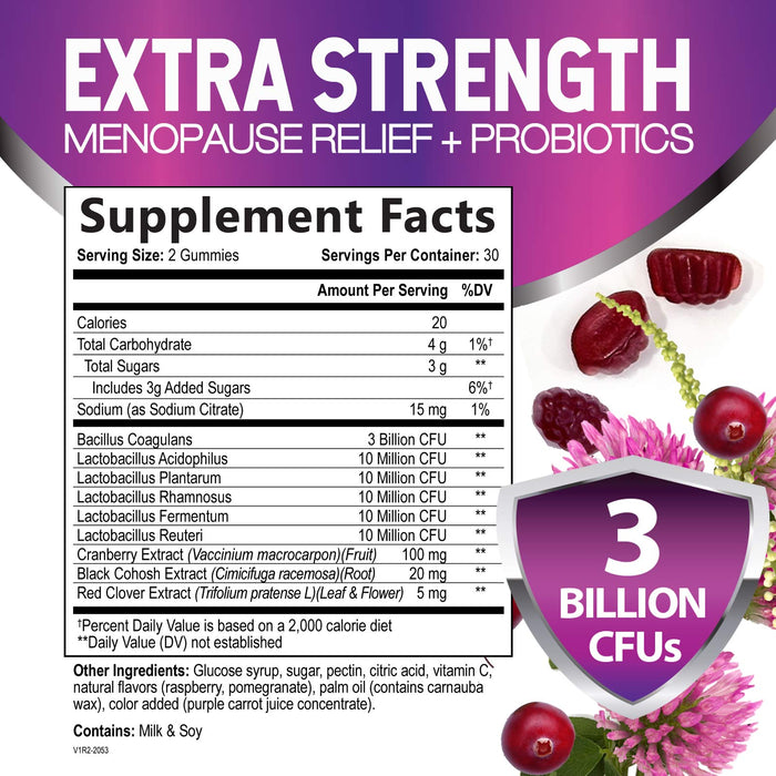 Menopause Probiotic for Women Gummy with Cranberry, 3 Billion CFU, Natural Menopause Relief for Hot Flashes, Night Sweats, PH Balance, Mood Swings, Immune Support, Probiotic Supplement - 60 Gummies