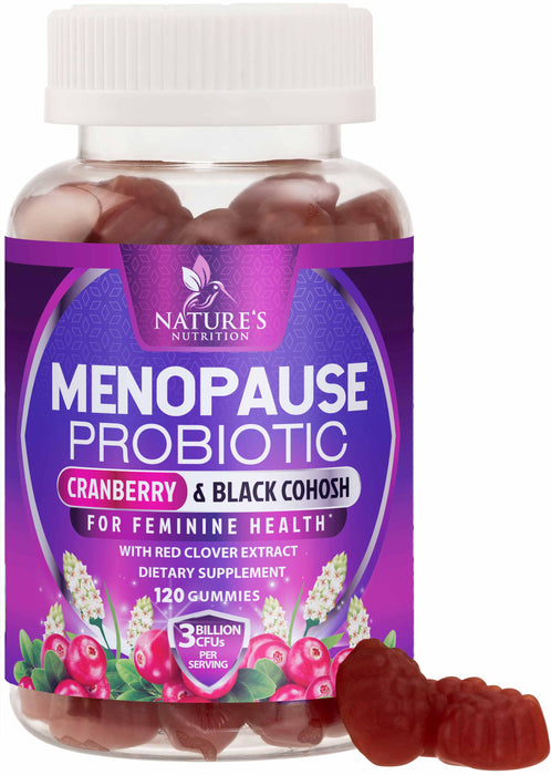 Menopause Probiotic for Women Gummy with Cranberry, 3 Billion CFU, Natural Menopause Relief for Hot Flashes, Night Sweats, PH Balance, Mood Swings, Immune Support, Probiotic Supplement - 60 Gummies