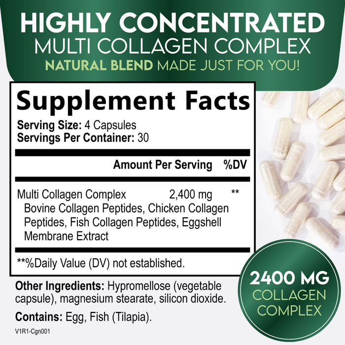 Collagen Peptides for Women & Men - Type I, II, III, V, X Multi Collagen, Hydrolyzed Collagen Supplement Supports Hair, Nail, Skin, Bone and Joint Health with Vital Nutrients & Proteins
