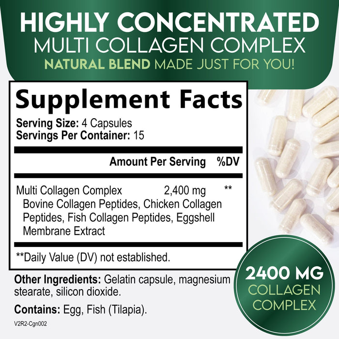 Collagen Peptides for Women & Men - Type I, II, III, V, X Multi Collagen, Hydrolyzed Collagen Supplement Supports Hair, Nail, Skin, Bone and Joint Health with Vital Nutrients & Proteins