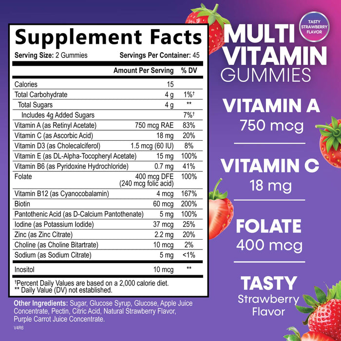 Multivitamin Gummies for Adult Women & Men, Daily Gummy Multivitamins Nutritional Support with 13 Vitamins and Minerals - Nature's Multi Vitamin Supplement, Non-GMO Berry Flavor