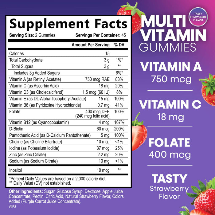 Multivitamin Gummies for Adult Women & Men, Daily Gummy Multivitamins Nutritional Support with 13 Vitamins and Minerals - Nature's Multi Vitamin Supplement, Non-GMO Berry Flavor