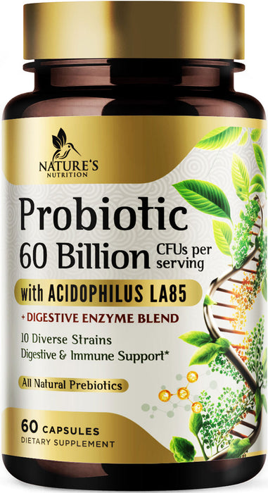 Probiotic for Digestive Health - 60 Billion CFU Daily Probiotics & Prebiotics Supplement with Acidophilus - Immune Support for Women & Men - Shelf Stable, Soy, Dairy & Gluten Free