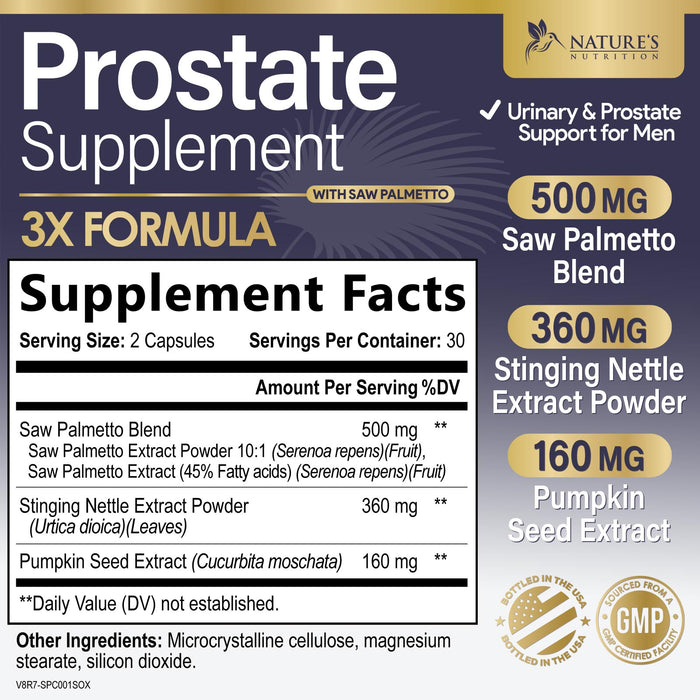 Prostate Support Supplement for Men's Health - Formula with Extra Strength Saw Palmetto, Beta Sitosterol, Lycopene - Supports Prostate & Urinary Health - Non-GMO, Gluten Free Supplement