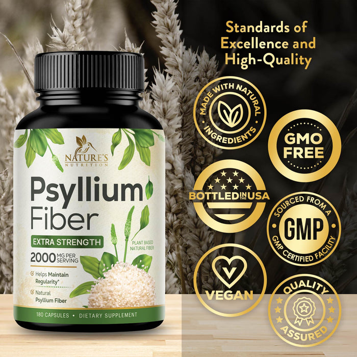 High Absorption Psyllium Husk Capsules 2000mg, Natural Soluble Fiber Supplement Non-GMO Gluten Free Digestive Support, Psyllium Fiber Caps Support Digestion & Regularity