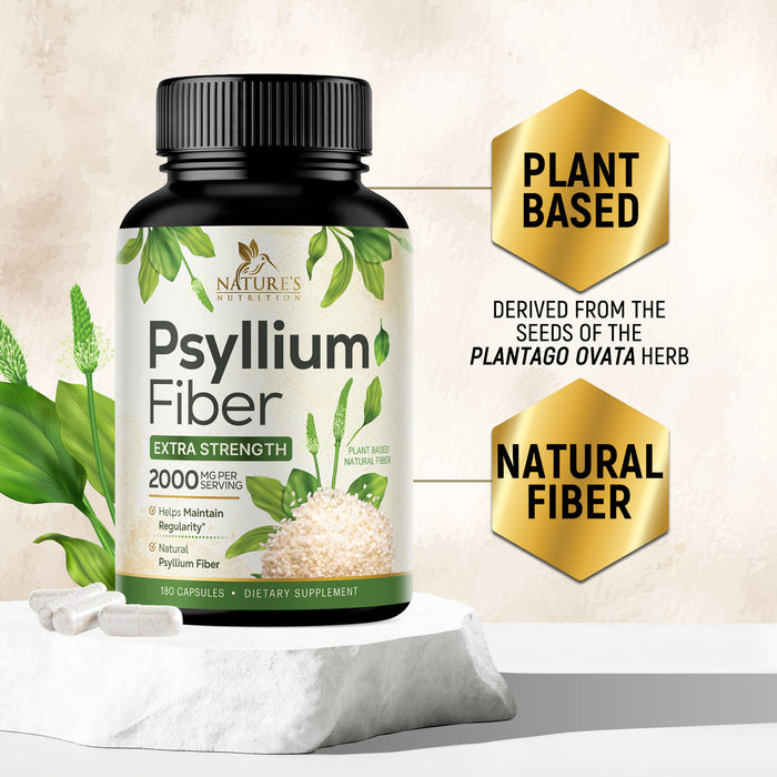High Absorption Psyllium Husk Capsules 2000mg, Natural Soluble Fiber Supplement Non-GMO Gluten Free Digestive Support, Psyllium Fiber Caps Support Digestion & Regularity