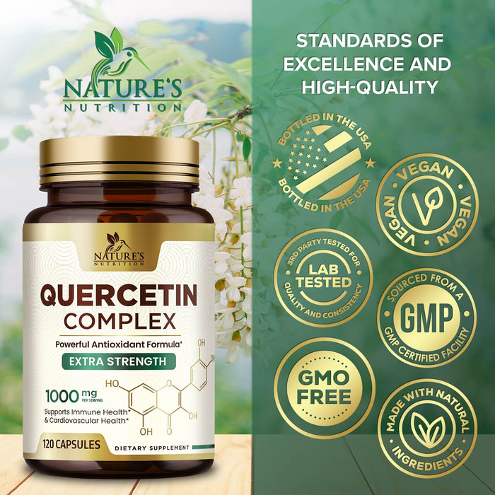 Quercetin 1000mg - Extra Strength Quercetin - Antioxidants & Bioflavonoids Support Immune & Respiratory Health - Nature's Dairy & Gluten Free, Non-GMO Quercetin Supplement