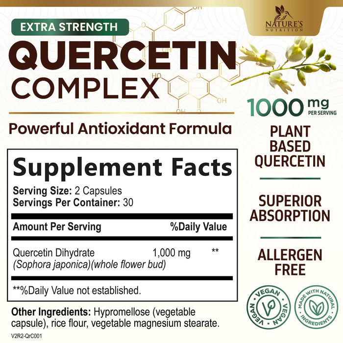 Quercetin 1000mg - Extra Strength Quercetin - Antioxidants & Bioflavonoids Support Immune & Respiratory Health - Nature's Dairy & Gluten Free, Non-GMO Quercetin Supplement