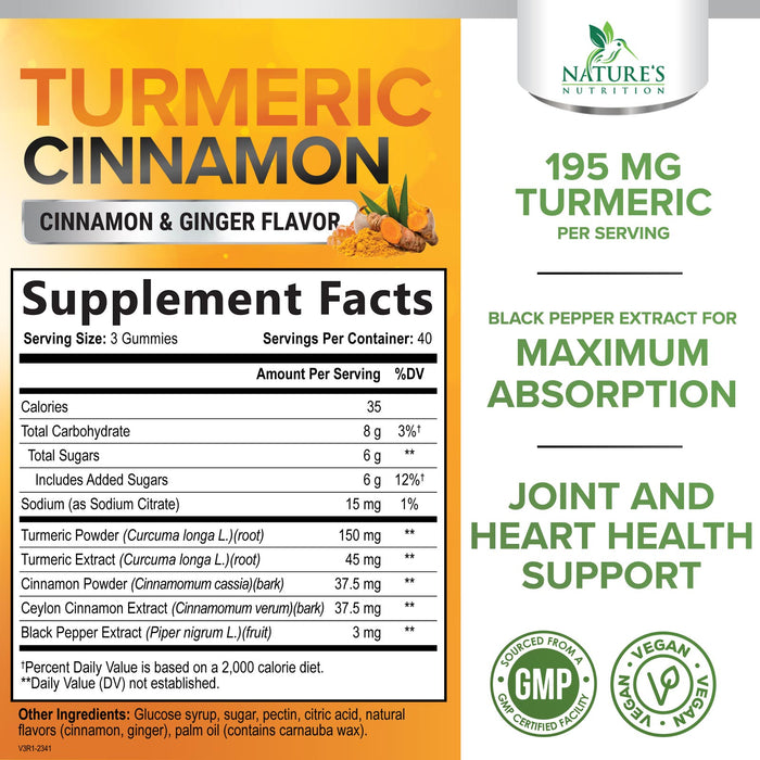 Turmeric Gummies with Black Pepper for Best Absorption, Turmeric Curcumin Supplement Chewable - Joint & Heart Support, Natural Immune Support, Vegan Friendly Vitamins for Men and Women