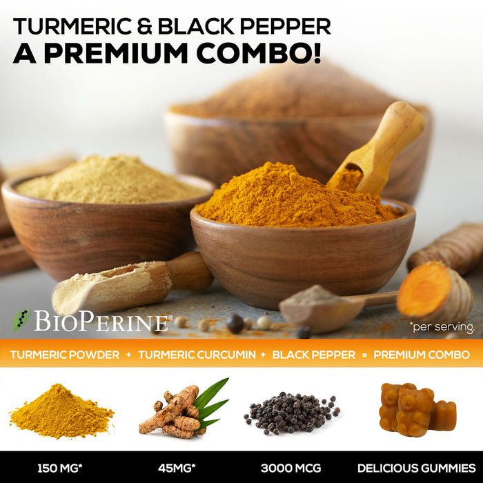 Turmeric Gummies with Black Pepper for Best Absorption, Turmeric Curcumin Supplement Chewable - Joint & Heart Support, Natural Immune Support, Vegan Friendly Vitamins for Men and Women