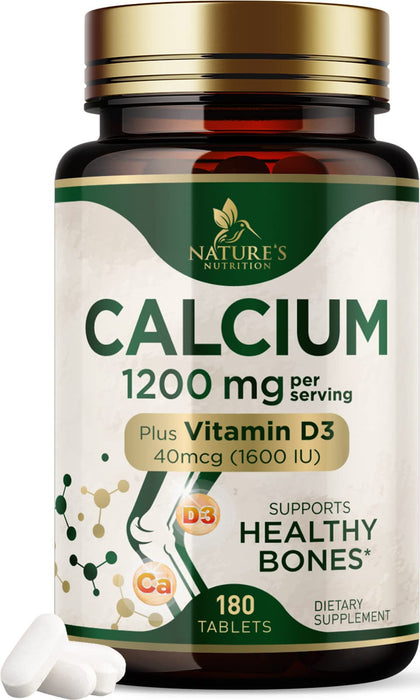 Calcium 1200 mg with Vitamin D3, Dietary Supplement for Bone and Teeth Support, Calcium Supplements for Women & Men, Max Absorption Carbonate, Nature's Absorbable Calcium Supplement