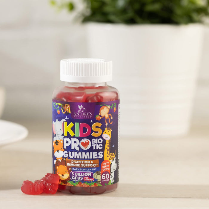 Probiotics for Kids - Chewable Digestive Health and Immune Support Supplement - Gluten-Free, Non-GMO Strawberry Flavored Daily Probiotics Gummy for Children with Lactobacillus Acidophilus