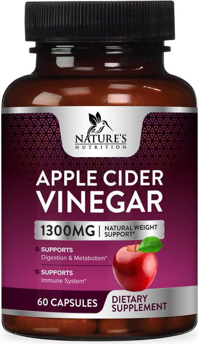Apple Cider Vinegar Capsules for Detox and Cleanse, Digestion and Immune Support - Extra Strength - 1300 mg per serving premium ACV Pills - Gluten Free, Vegan, Non-GMO Supplement