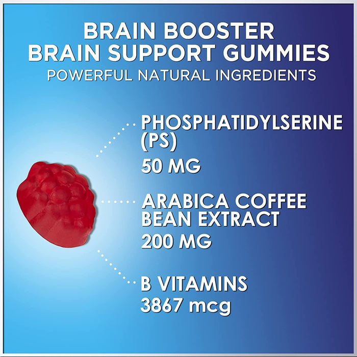 Nature's Nutrition Brain Supplement Gummy for Memory, Focus & Concentration Support Gummies Plus Nootropics, Phosphatidylserine & Vitamins B6 & B12 - Caffeine Free Nootropic Brain Health - 60 Gummies