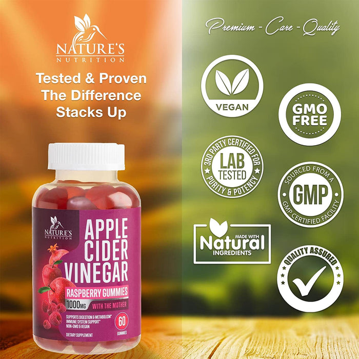 Apple Cider Vinegar Gummy Vitamins 1000mg Beet Root & Vitamin B12 Apple Raspberry Flavor