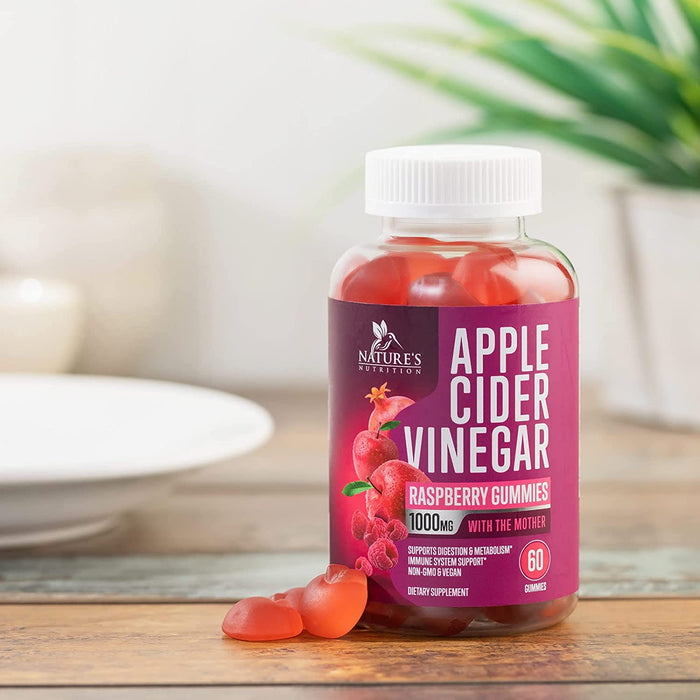 Gummies Apple Cider Vinegar With Mother 1000mg, 90 Vegan Apple Flavour  Gummies (+1 Month) - For Immunity and Bones Enriched with Vitamin C, B6, B9  and B12, Folic Acid, Beetroot Juice, Chrome 