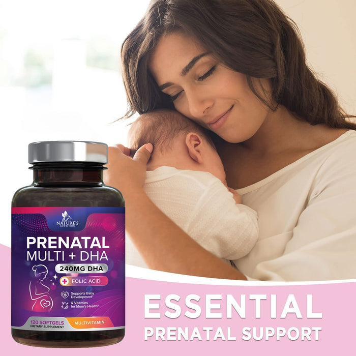 Women's Prenatal Multivitamin with Folic Acid & DHA, Prenatal Vitamins w/ Folate, Omega 3, Vitamins D3, B6, B12 & Iron, Pregnancy Support Prenatal DHA Supplement, Non-GMO Gluten Free