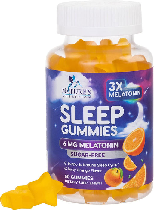 Sleep Melatonin Gummies for Adults Sugar Free - Natural Melatonin Sleep Gummy, Extra Strength Gummy Supplements, Sleep Support Vitamin Supplement, Vegan, Gelatin Free, 6mg, Sleep Gummies - 60 Gummies