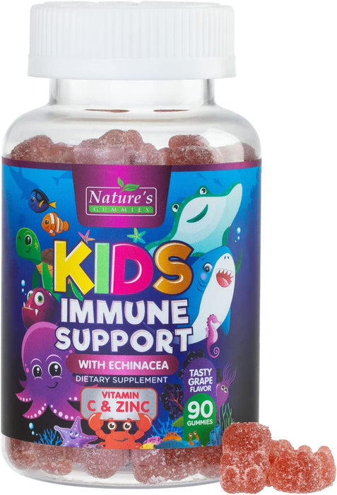 Kids Immune Support Gummies with Vitamin C, Zinc & Echinacea, Gluten Free & Non-GMO Chewable Immune Support for Kids Gummy, Daily Childrens Immune Support Vitamins, Vegan, Berry Flavor
