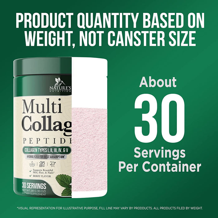 Collagen Peptides Powder - Multi Collagen Complex - Natural Hydrolyzed Protein - Berry Flavor - 30 Servings