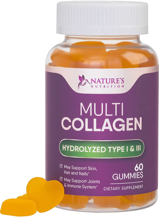 Collagen Gummies with Biotin - Hydrolyzed Collagen Peptides Supplement Types I and III - Support for Hair, Skin, Nails and Joints - Gluten Free and Non-Gmo - Orange Flavored Gummy Vitamins